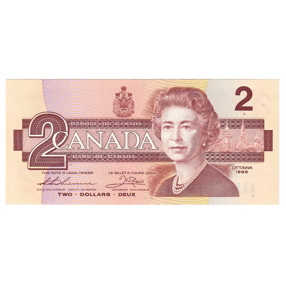 BC-55b 1986 Canada $2 Thiessen-Crow, BUE, Choice Uncirculated (CUNC63)
