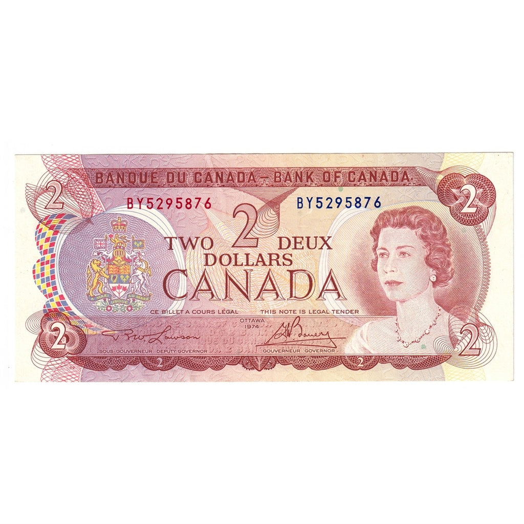 BC-47a 1974 Canada $2 Lawson-Bouey, BY, Almost Uncirculated (AU50)
