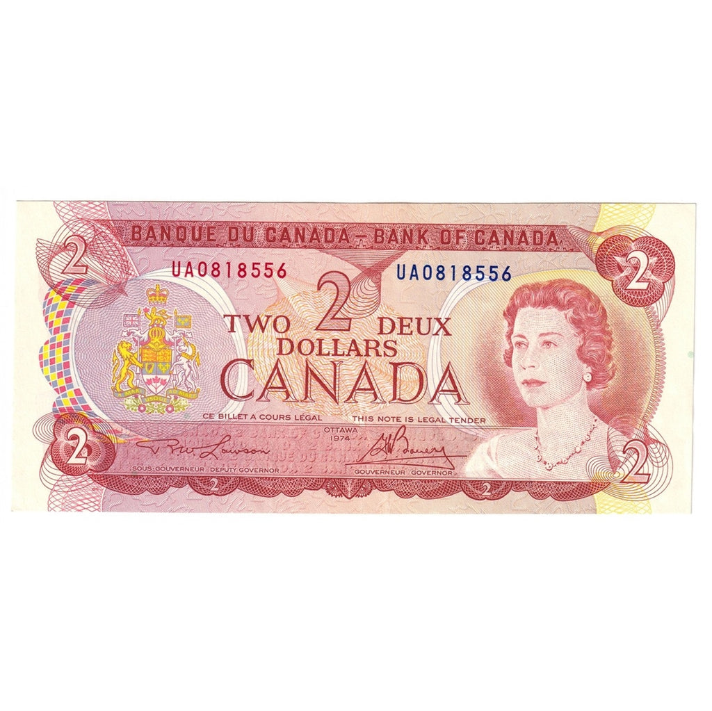 BC-47a 1974 Canada $2 Lawson-Bouey, UA, Almost Uncirculated (AU50)