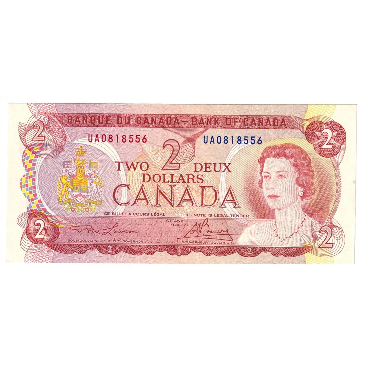 BC-47a 1974 Canada $2 Lawson-Bouey, UA, Almost Uncirculated (AU50)