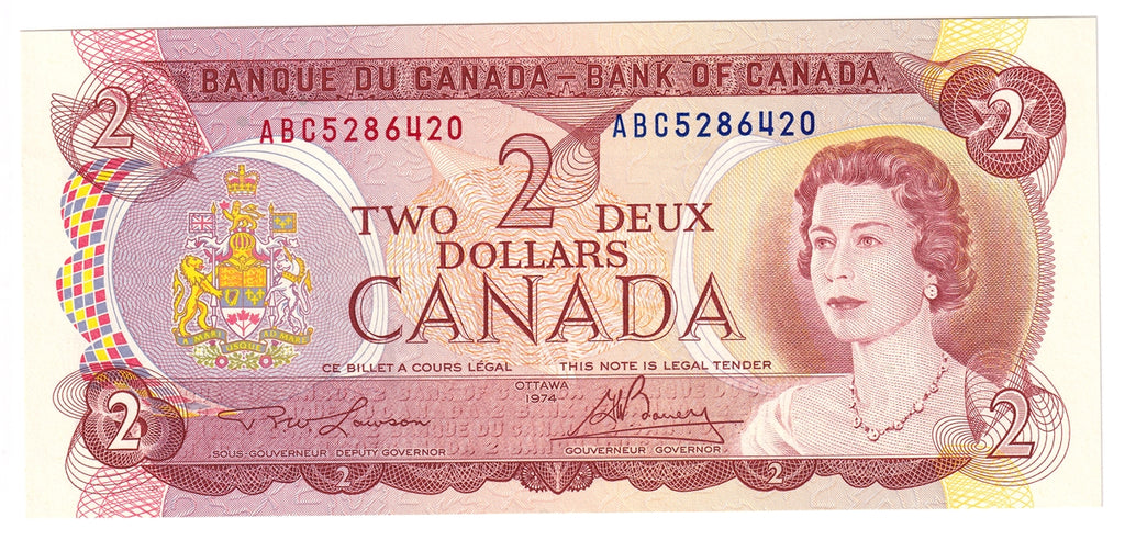 BC-47a-i 1974 Canada $2 Lawson-Bouey, ABC, AU-UNC (AU55)