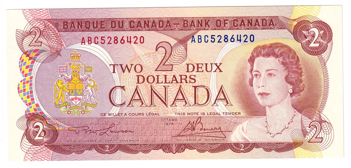 BC-47a-i 1974 Canada $2 Lawson-Bouey, ABC, AU-UNC (AU55)