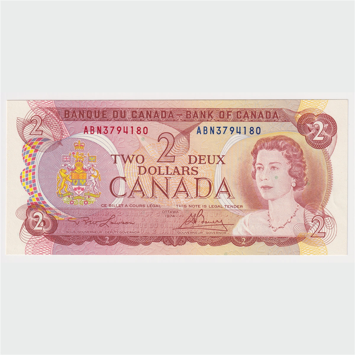 BC-47a-i 1974 Canada $2 Lawson-Bouey, ABN, AU-UNC (AU55)