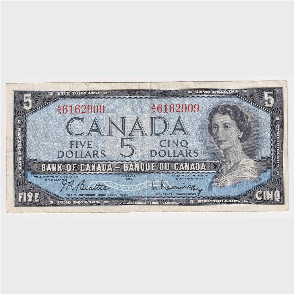 BC-39b 1954 Canada $5 Beattie-Rasminsky, A/S, Circ