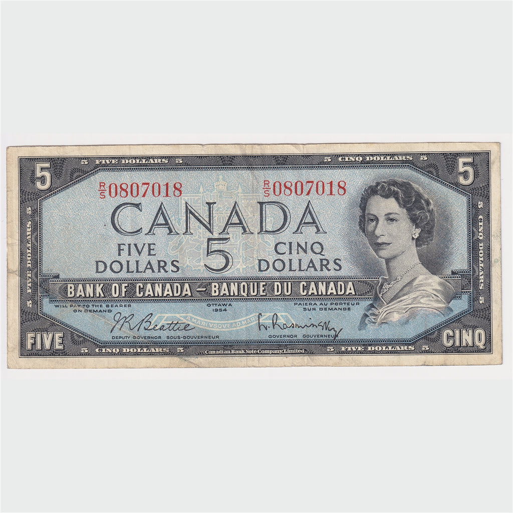 BC-39b 1954 Canada $5 Beattie-Rasminsky, R/S, Circ