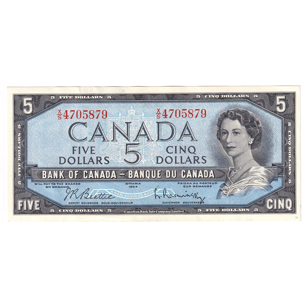 BC-39b 1954 Canada $5 Beattie-Rasminsky, X/S, AU-UNC (AU55)