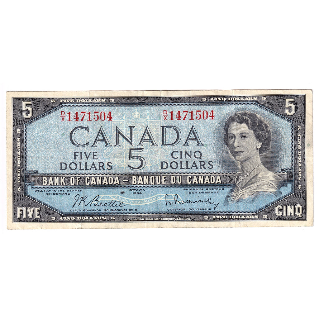 BC-39b 1954 Canada $5 Beattie-Rasminsky, D/X, F-VF (F15)