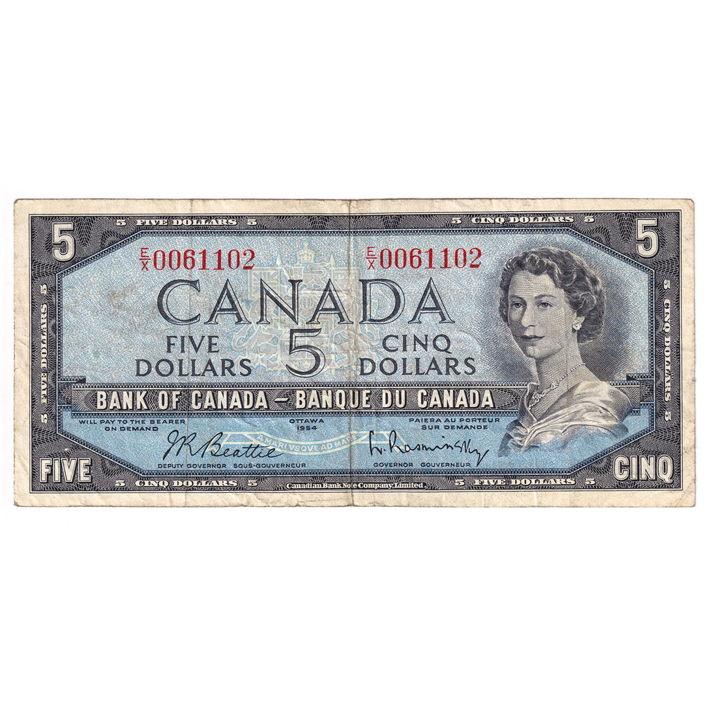 BC-39b 1954 Canada $5 Beattie-Rasminsky, E/X, Circ