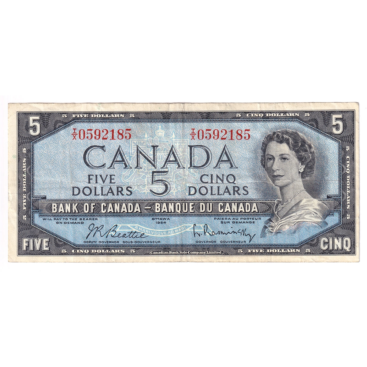 BC-39b 1954 Canada $5 Beattie-Rasminsky, I/X, Very Fine (VF20)