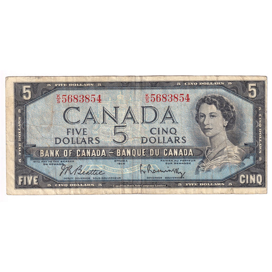 BC-39b 1954 Canada $5 Beattie-Rasminsky, K/S, F-VF
