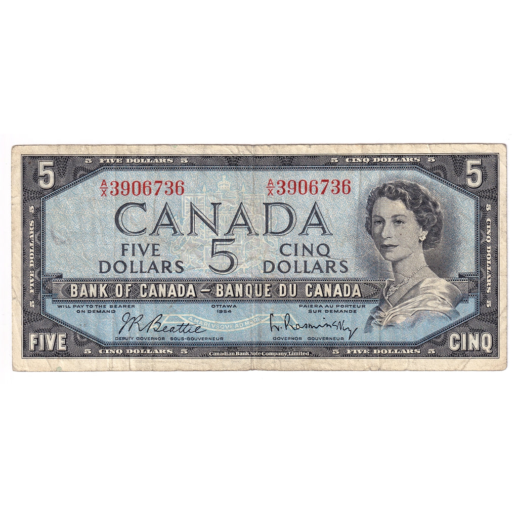 BC-39b 1954 Canada $5 Beattie-Rasminsky, A/X, Fine (F12)
