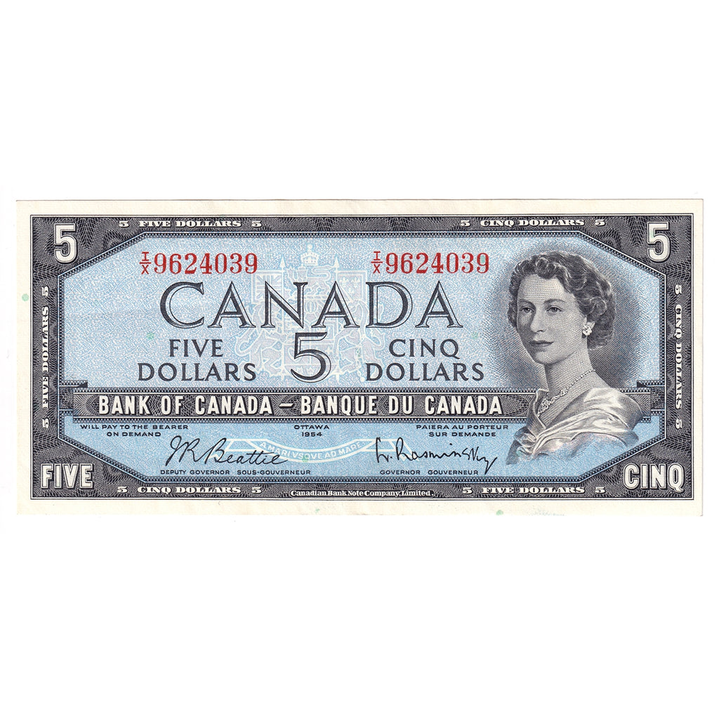 BC-39b 1954 Canada $5 Beattie-Rasminsky, I/X, EF-AU (EF45)
