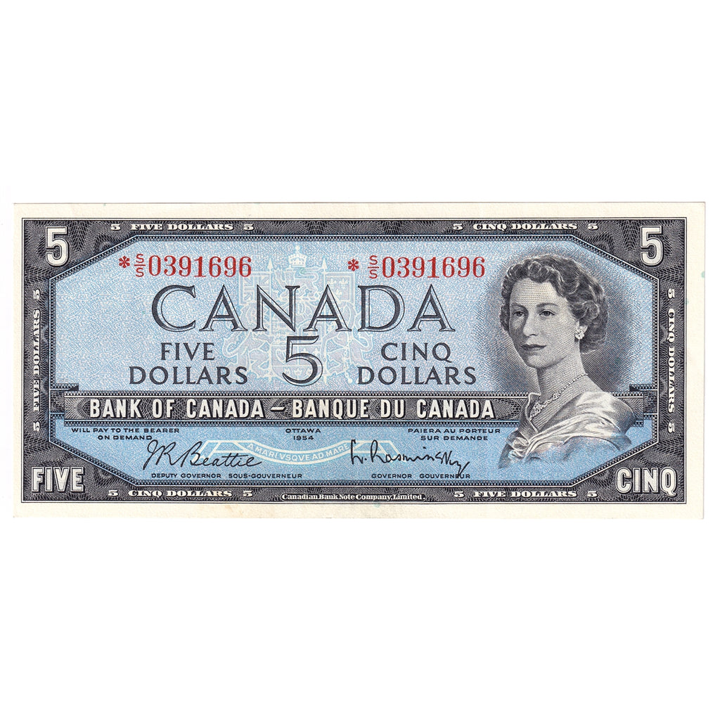 BC-39bA 1954 Canada $5 Beattie-Rasminsky, *S/S, Extra Fine (EF40)