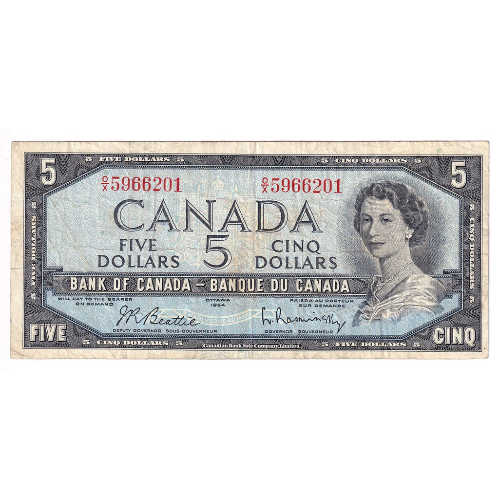 BC-39b 1954 Canada $5 Beattie-Rasminsky, O/X, F-VF (F15)