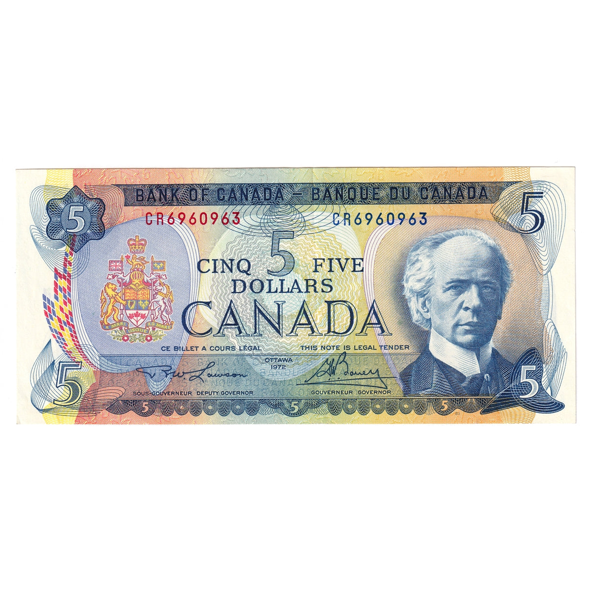 BC-48b 1972 Canada $5 Lawson-Bouey, CR, Extra Fine (EF40)