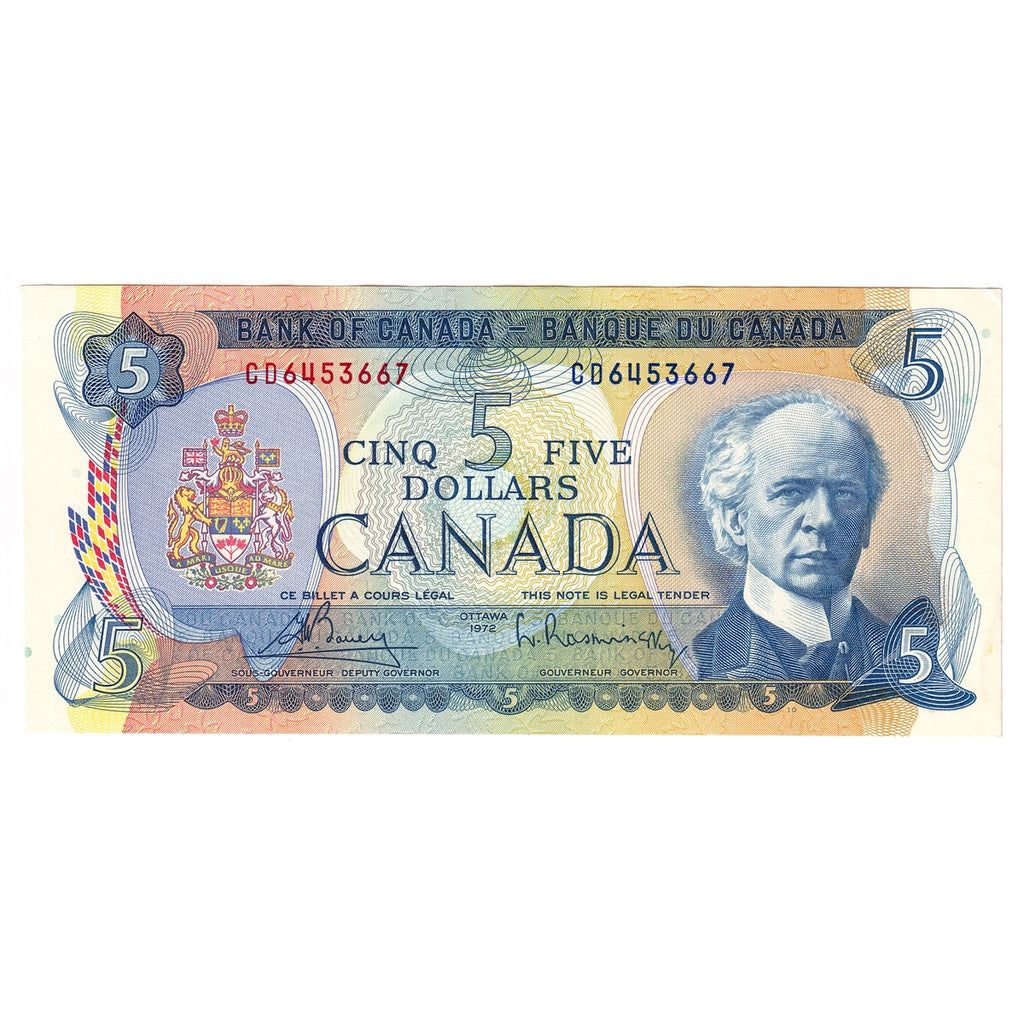 BC-48a 1972 Canada $5 Bouey-Rasminsky, CD, Almost Uncirculated (AU50)