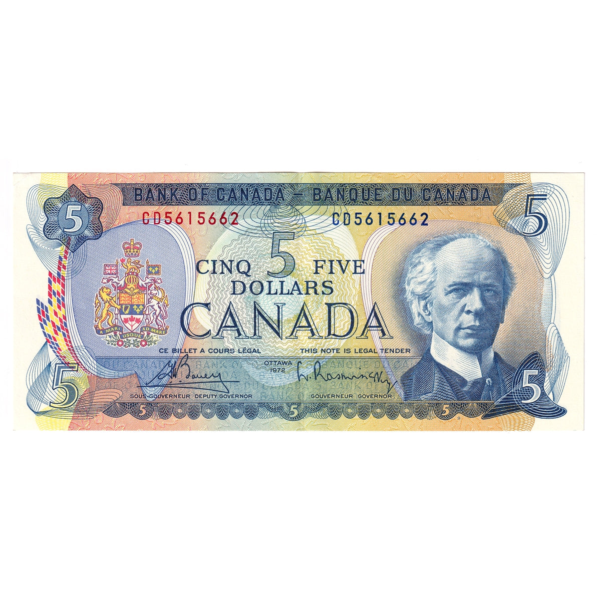 BC-48a 1972 Canada $5 Bouey-Rasminsky, CD, Extra Fine (EF40)
