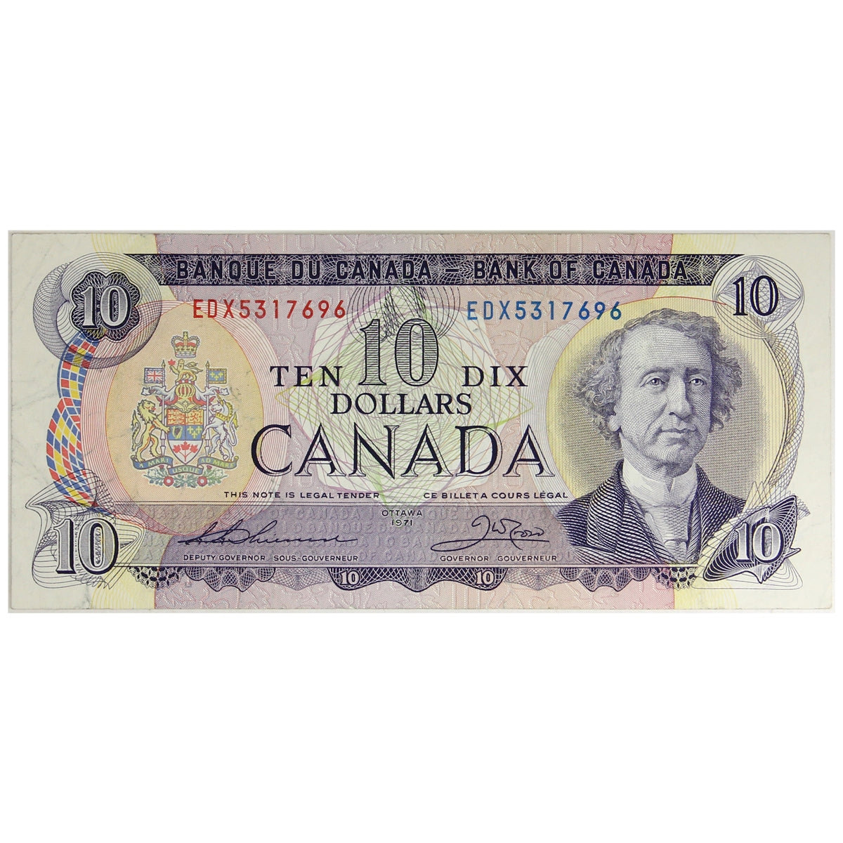 BC-49eA 1971 Canada $10 Thiessen-Crow, EDX, Very Fine (VF20)