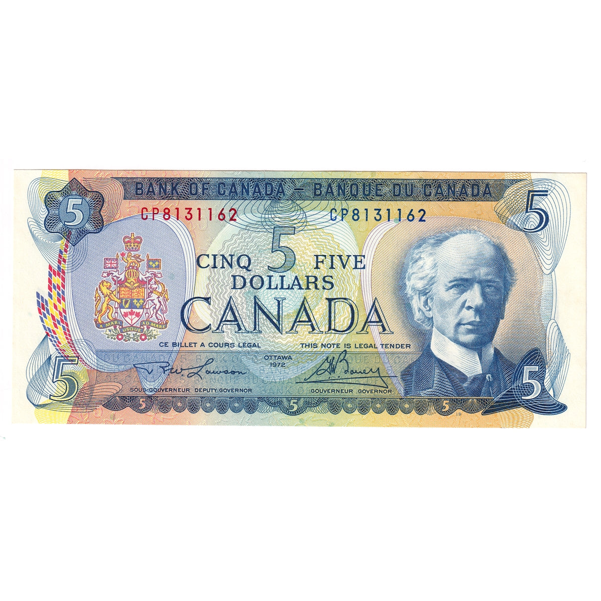 BC-48b 1972 Canada $5 Lawson-Bouey, CP, Almost Uncirculated (AU50)