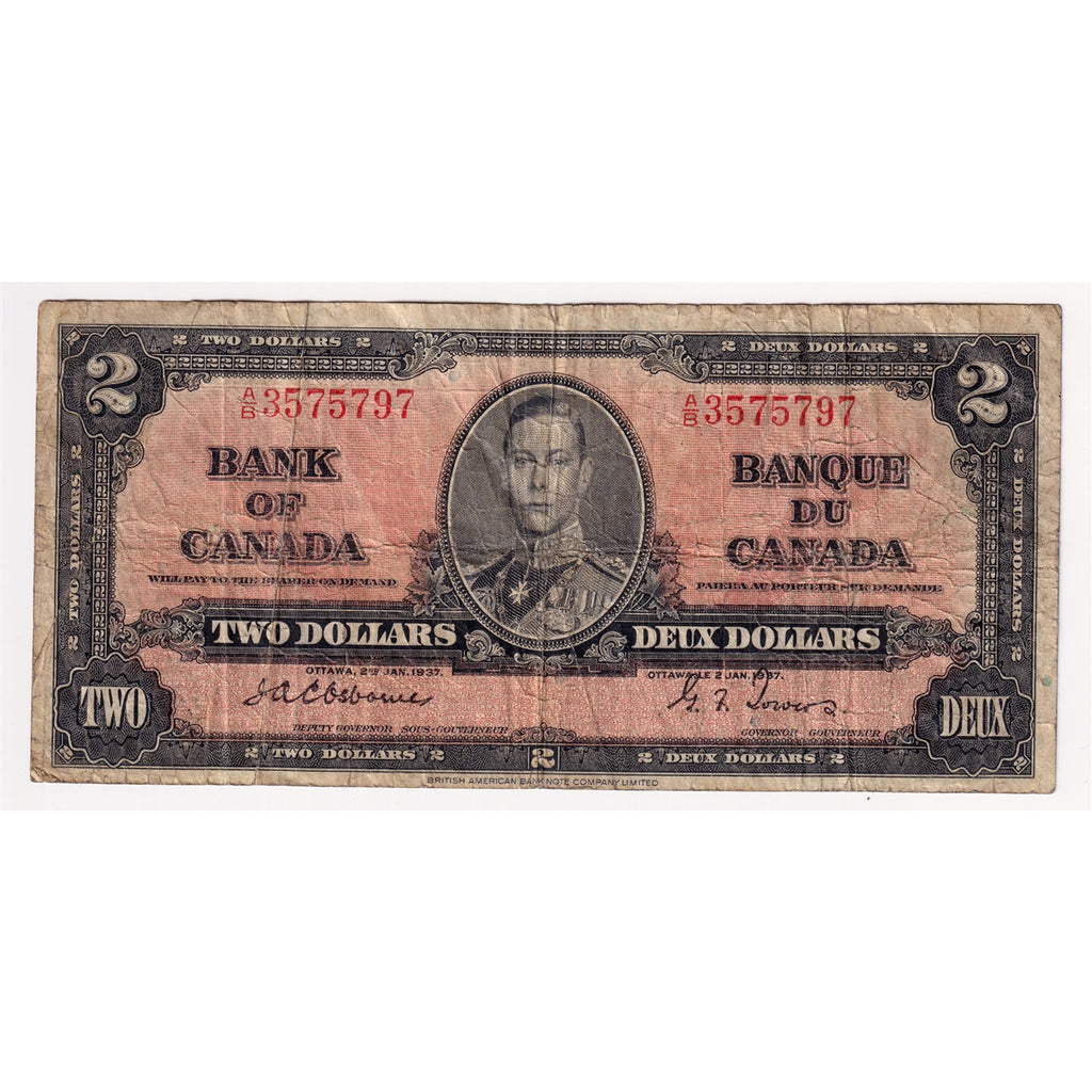 BC-22a 1937 Canada $2 Osborne-Towers, A/B, Circ