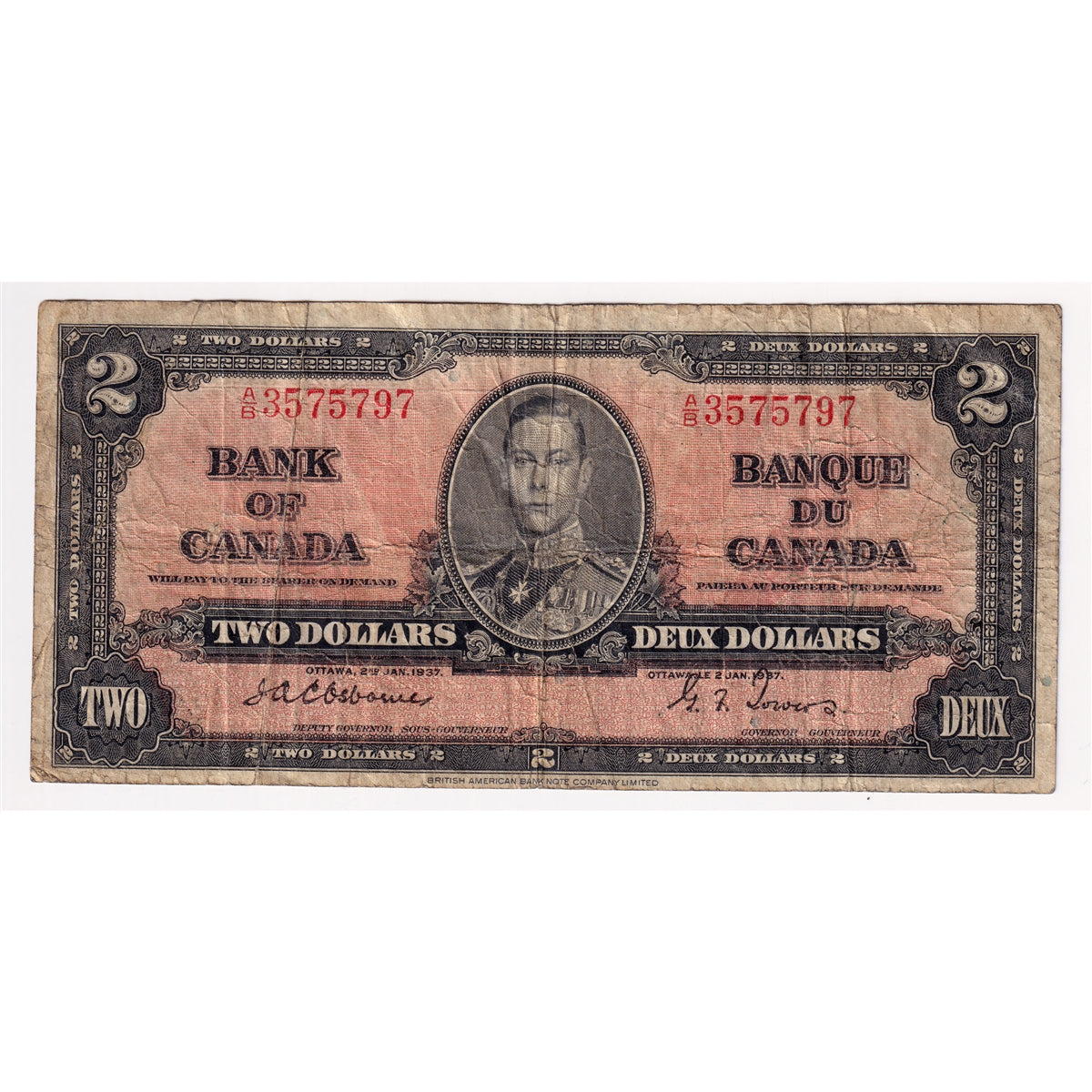 BC-22a 1937 Canada $2 Osborne-Towers, A/B, Circ