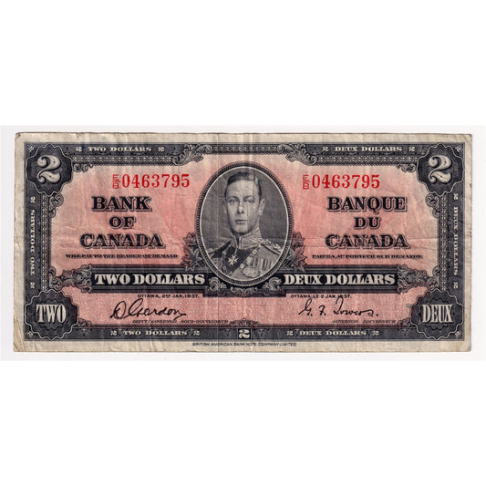 BC-22b 1937 Canada $2 Gordon-Towers, E/B, F-VF (F15)