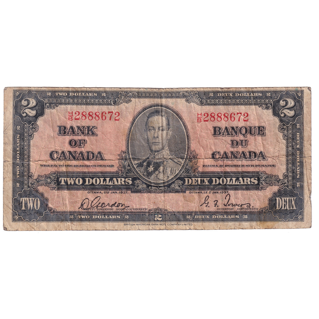 BC-22b 1937 Canada $2 Gordon-Towers, H/B, VG-F (VG10)