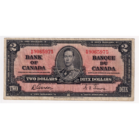 BC-22b 1937 Canada $2 Gordon-Towers, K/B, F-VF (F15)