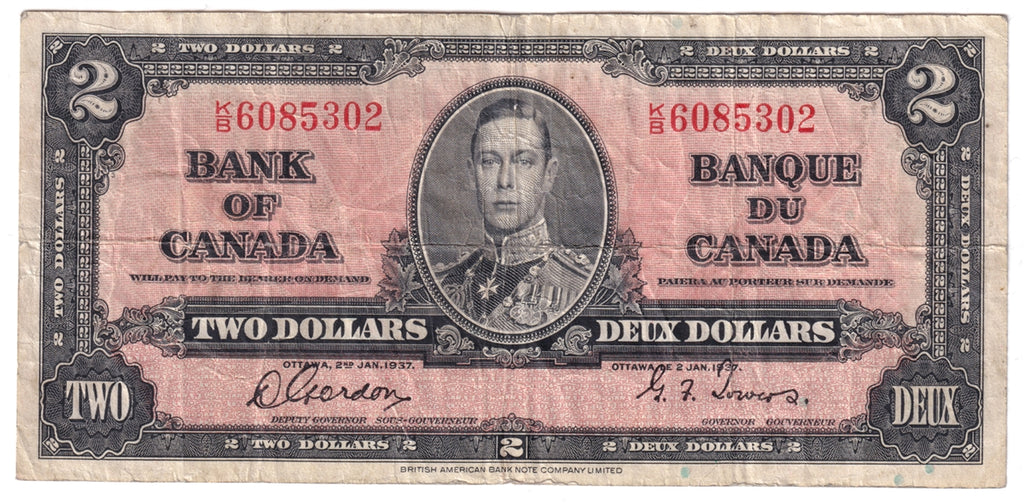 BC-22b 1937 Canada $2 Gordon-Towers, K/B, Fine (F12)