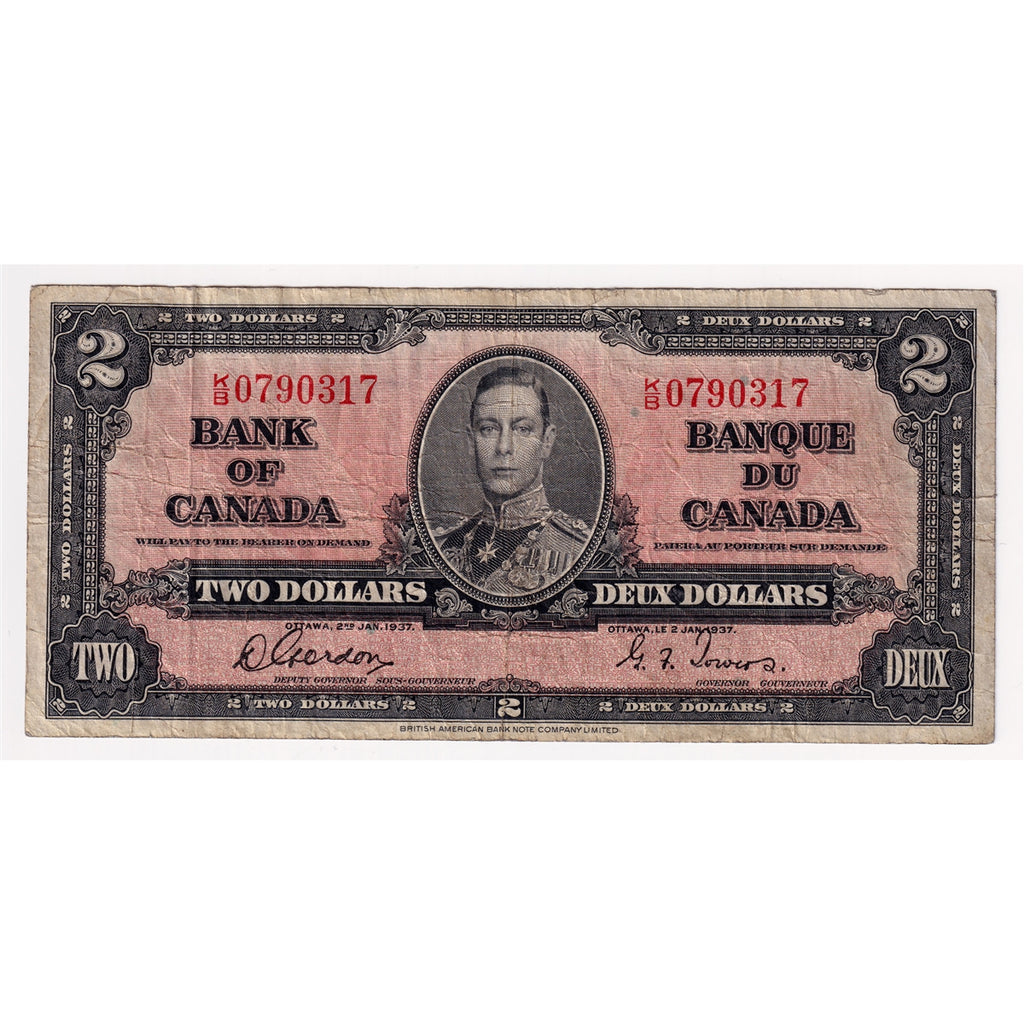 BC-22b 1937 Canada $2 Gordon-Towers, K/B, VG-F (VG10)