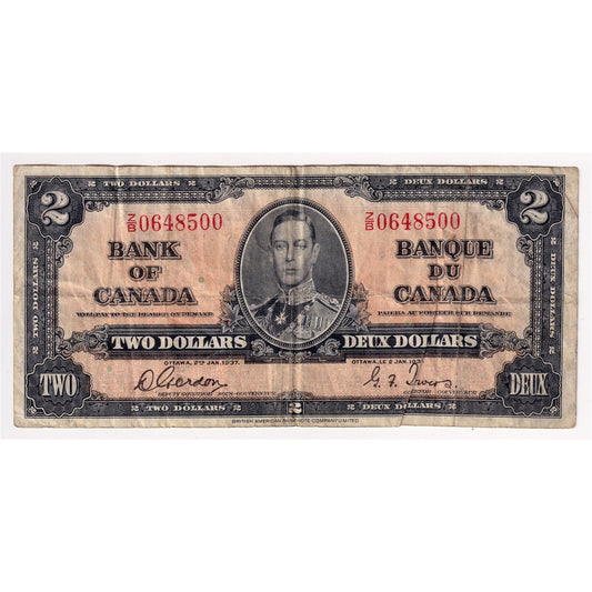 BC-22b 1937 Canada $2 Gordon-Towers, Z/B, VF