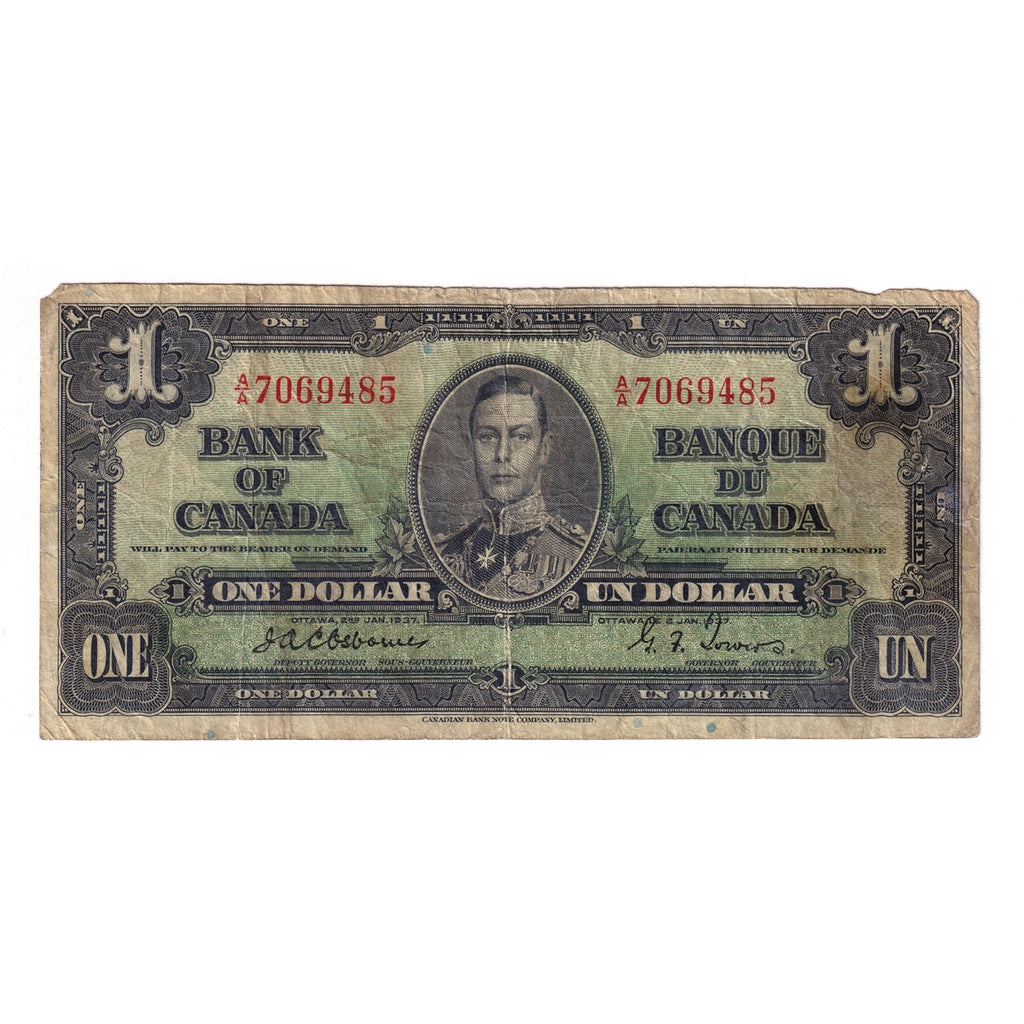 BC-21a 1937 Canada $1 Osborne-Towers, A/A, Circ