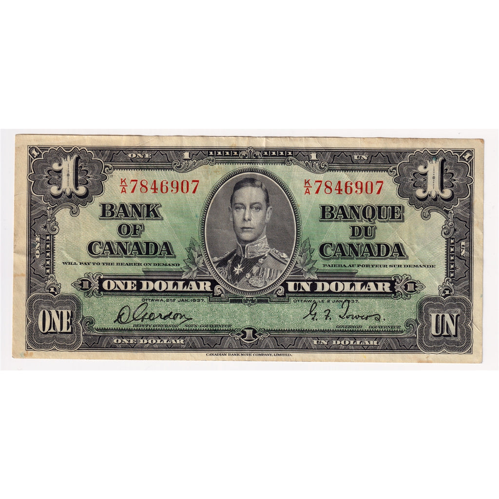BC-21c 1937 Canada $1 Gordon-Towers, K/A, VF