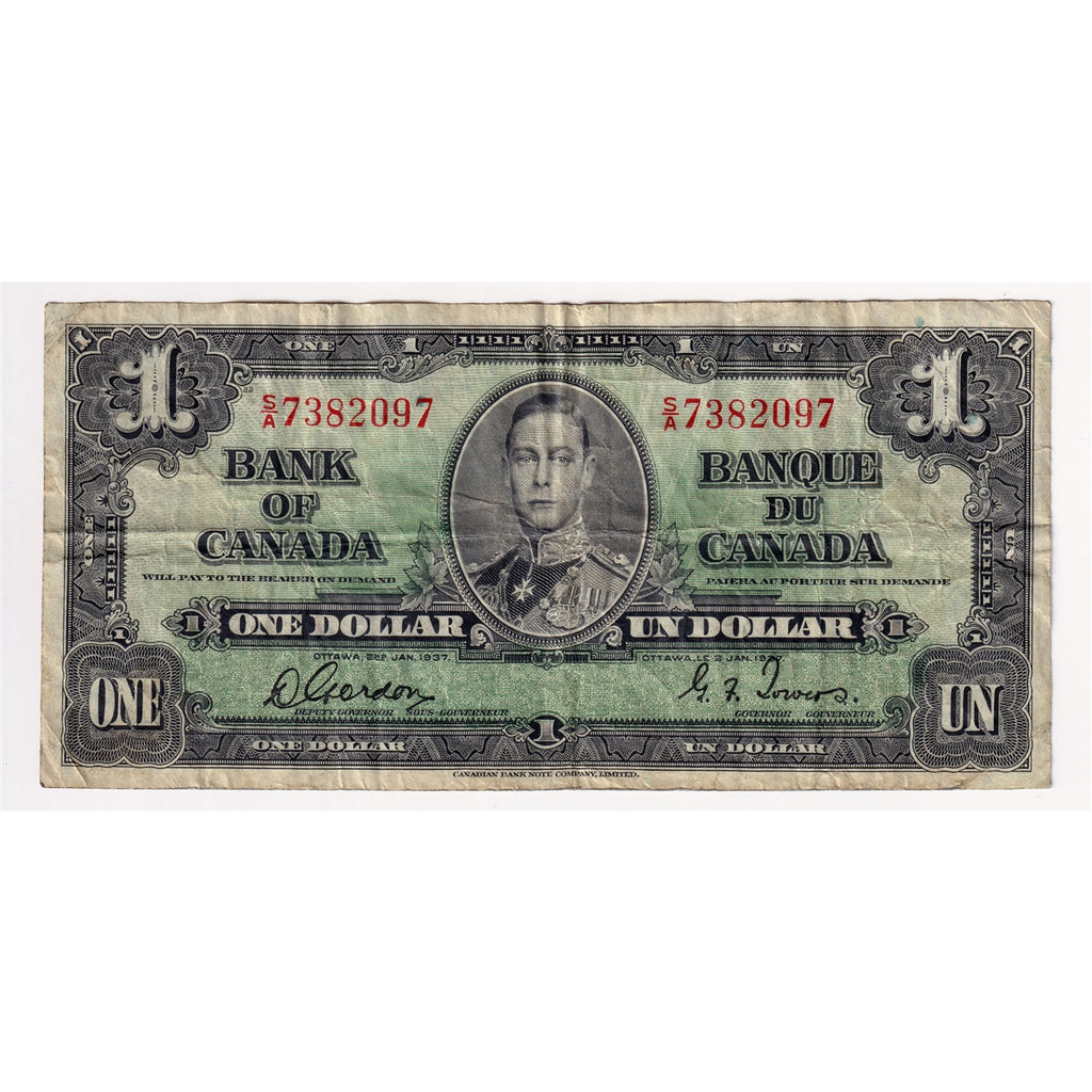BC-21c 1937 Canada $1 Gordon-Towers, S/A, F-VF