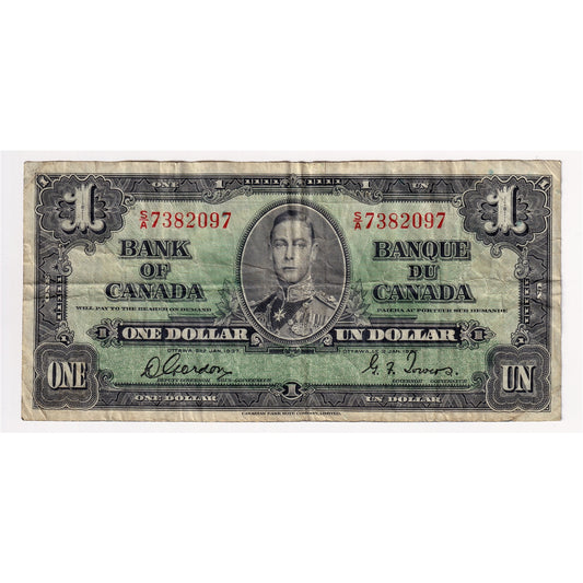 BC-21c 1937 Canada $1 Gordon-Towers, S/A, F-VF