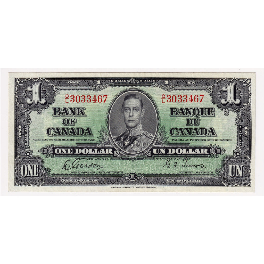 BC-21c 1937 Canada $1 Gordon-Towers, O/L, EF-AU (EF45)