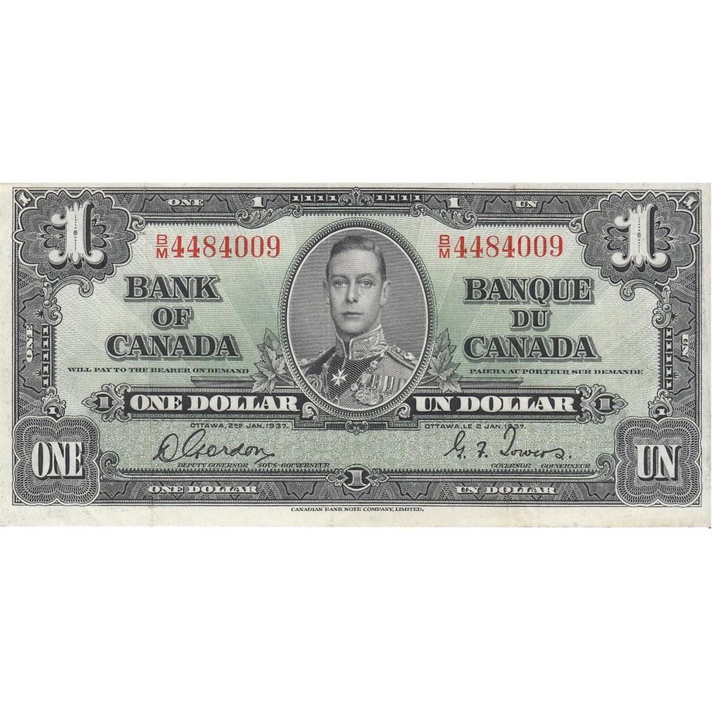 BC-21c 1937 Canada $1 Gordon-Towers, B/M, VF-EF (VF30)
