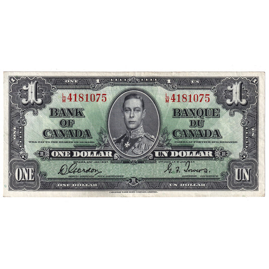 BC-21c 1937 Canada $1 Gordon-Towers, L/M, Extra Fine (EF40)