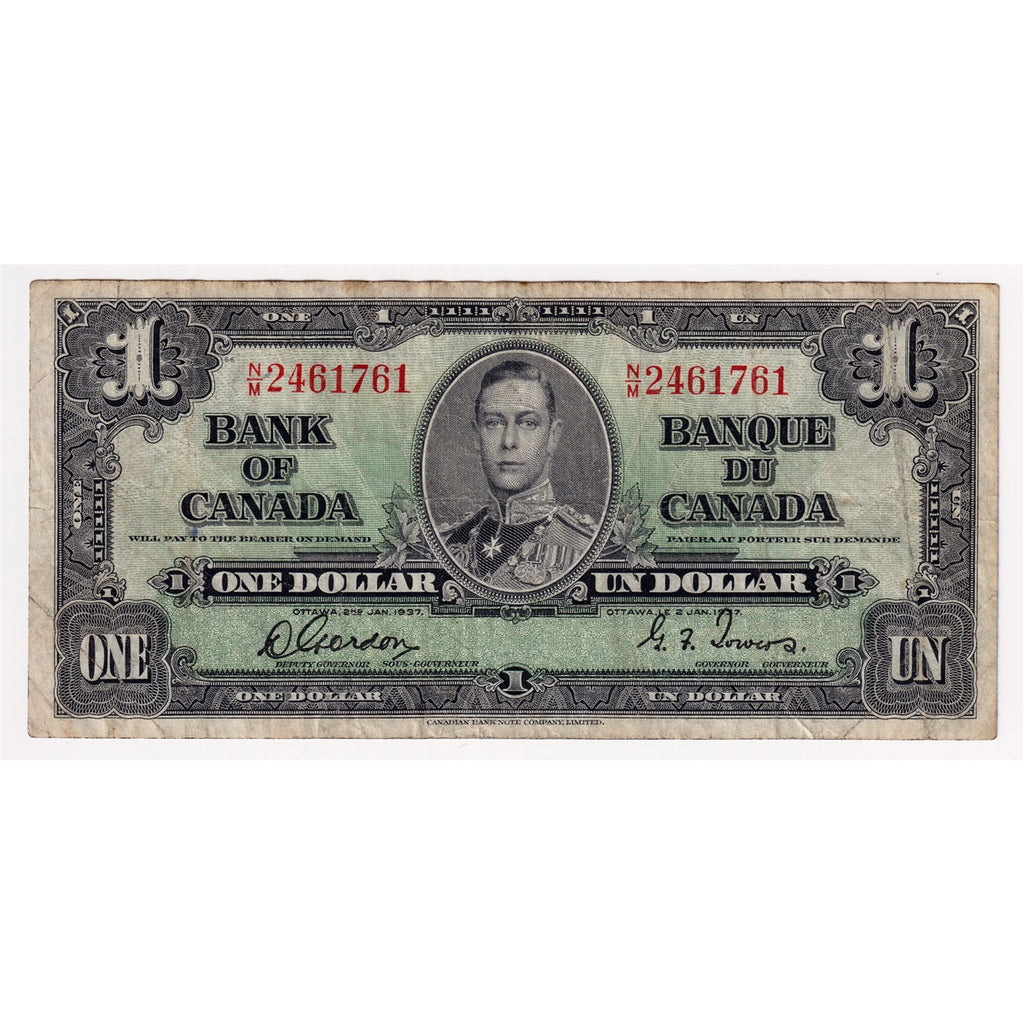 BC-21c 1937 Canada $1 Gordon-Towers, N/M, F-VF (F15)