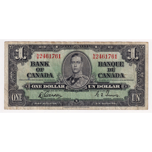 BC-21c 1937 Canada $1 Gordon-Towers, N/M, F-VF (F15)