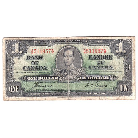 BC-21d 1937 Canada $1 Coyne-Towers, X/M, Circ