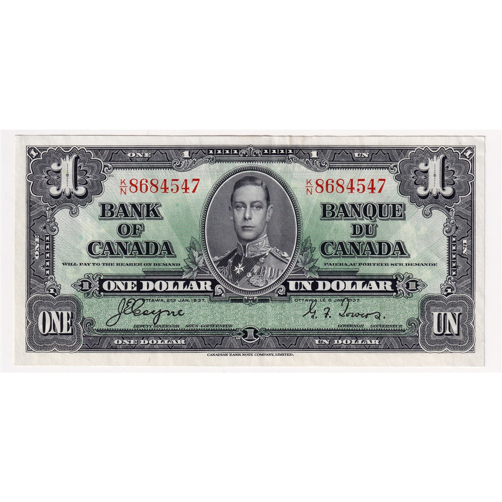 BC-21d 1937 Canada $1 Coyne-Towers, K/N, Extra Fine (EF40)
