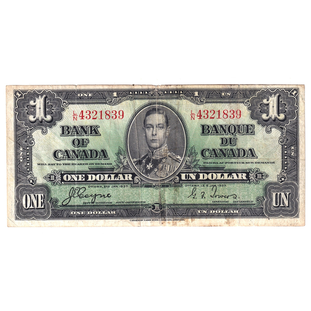 BC-21d 1937 Canada $1 Coyne-Towers, L/N, Circ