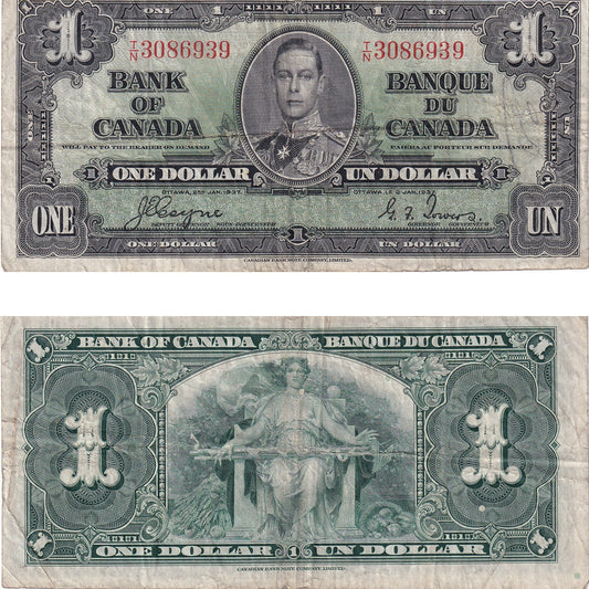 BC-21d 1937 Canada $1 Coyne-Towers, T/N, F