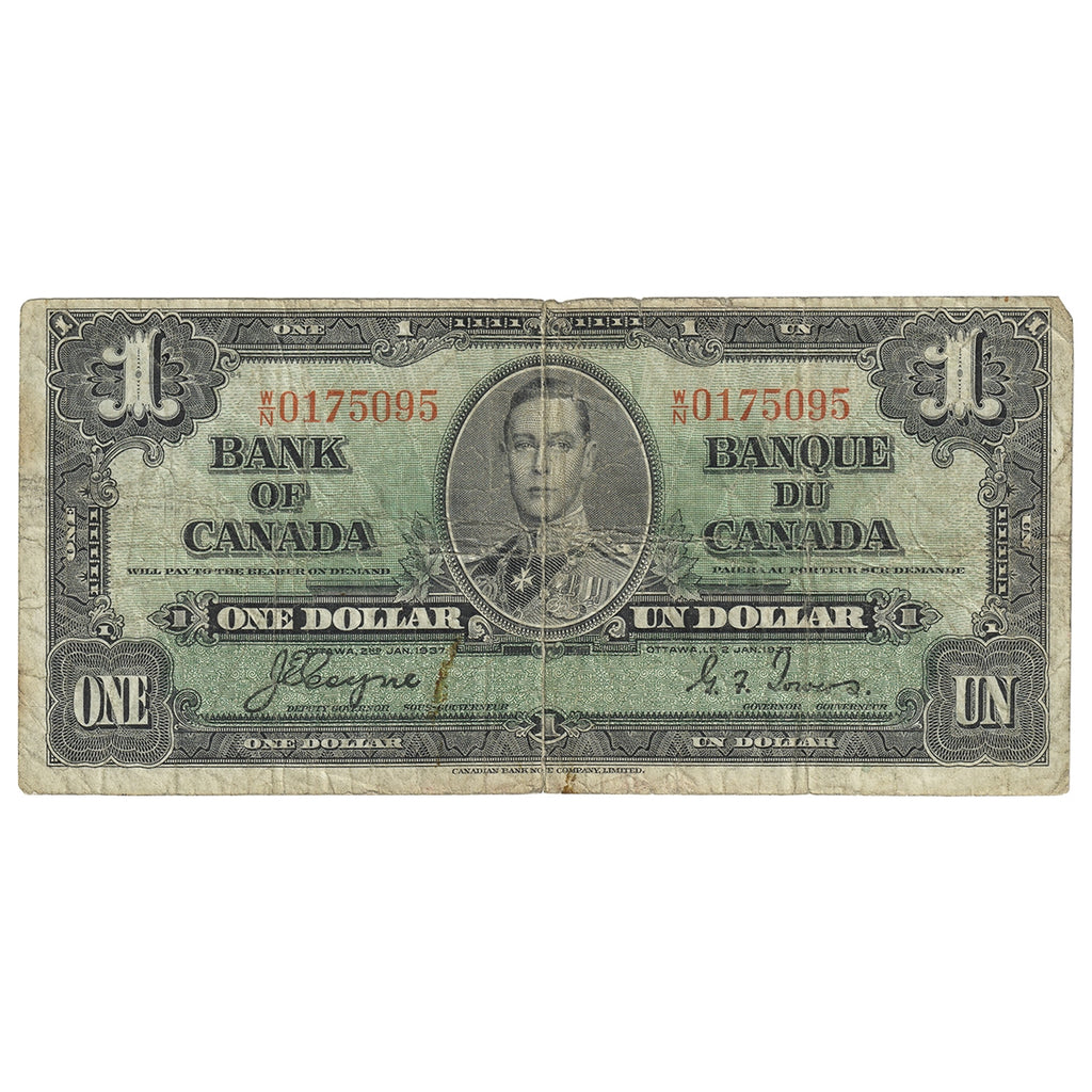 BC-21d 1937 Canada $1 Coyne-Towers, W/N, CIRC