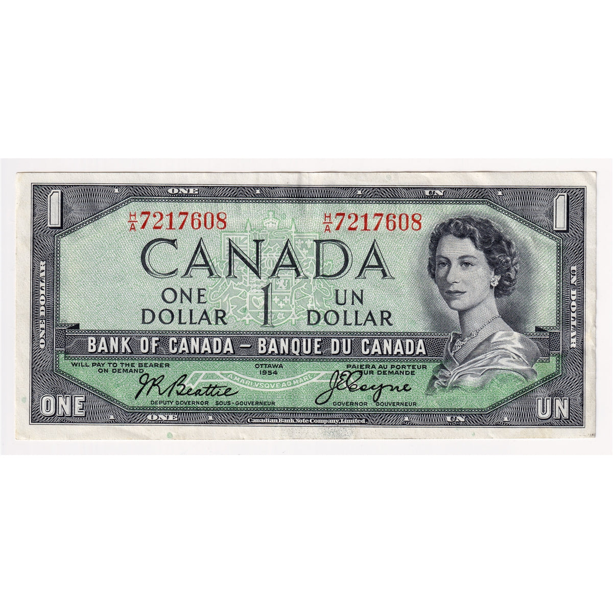 BC-29a 1954 Canada $1 Coyne-Towers, Devil's Face, H/A, Extra Fine (EF40)