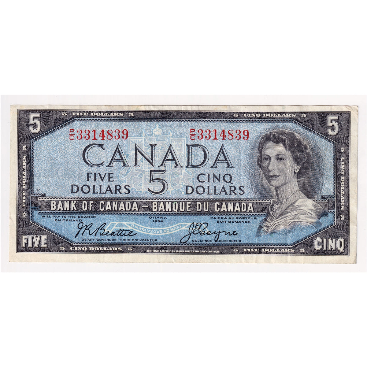 BC-39a 1954 Canada $5 Beattie-Coyne, P/C, Very Fine (VF20)