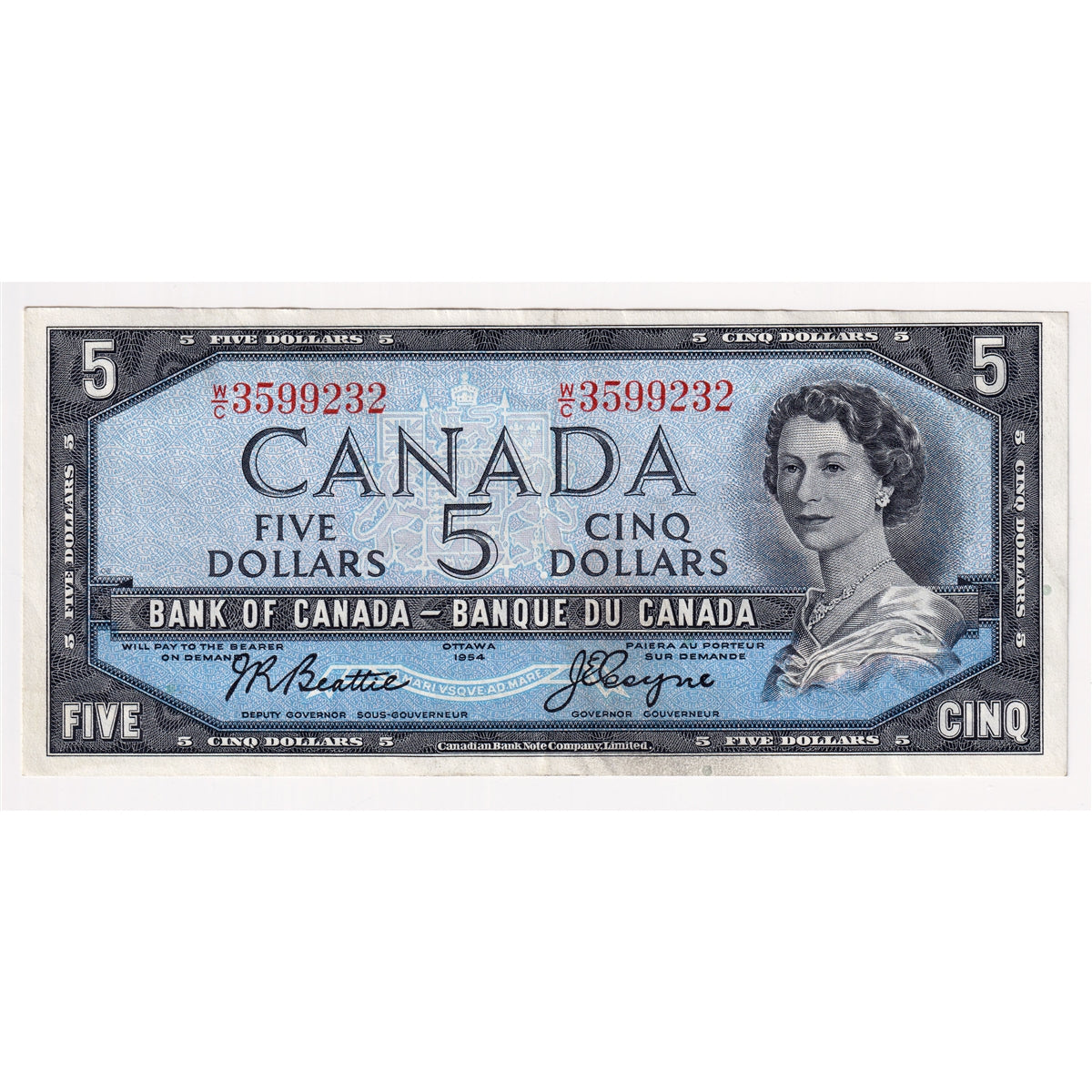 BC-39a-i 1954 Canada $5 Beattie-Coyne, W/C, Extra Fine (EF40)