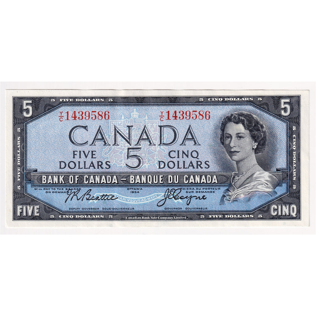 BC-39a-i 1954 Canada $5 Beattie-Coyne, Y/C, Almost Uncirculated (AU50)