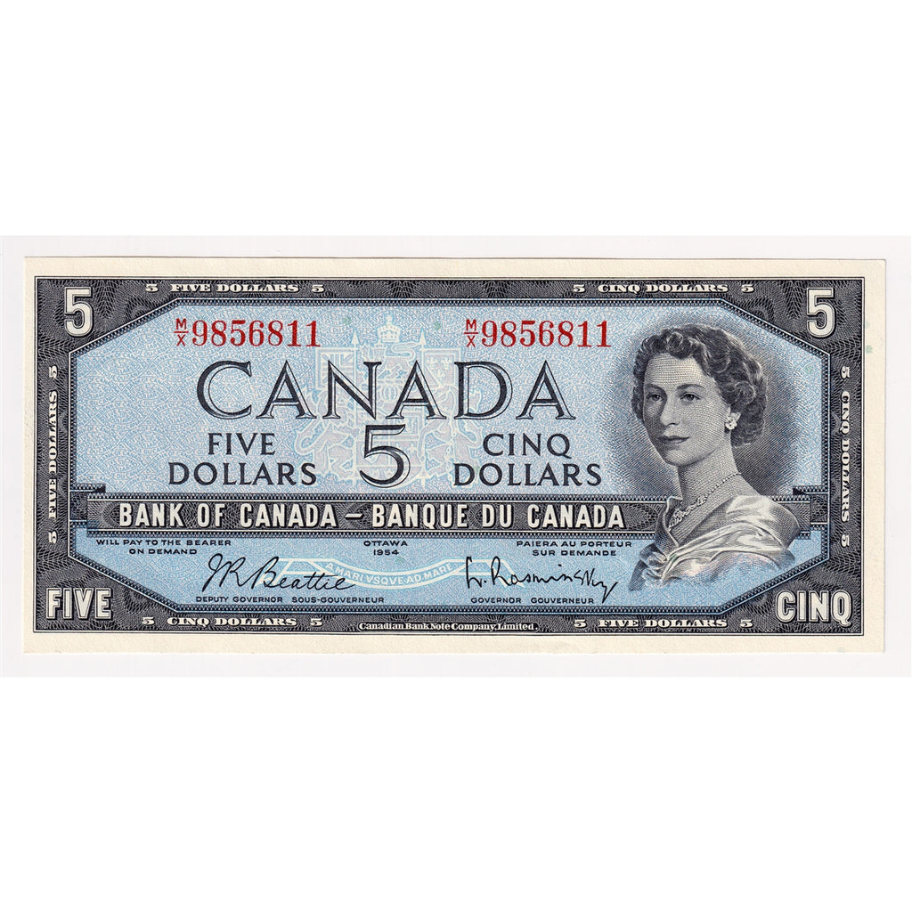 BC-39b 1954 Canada $5 Beattie-Rasminsky, M/X, AU-UNC (AU55)